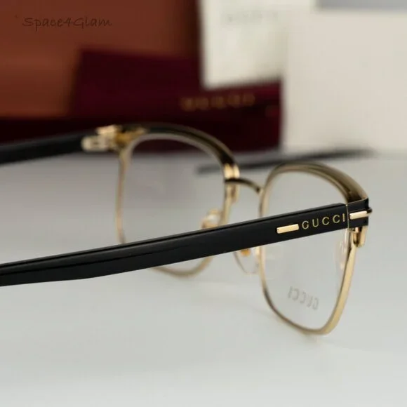 BRAND NEW Gucci GG1448O 001 Gold Black Demo Rectangle Unisex Eyeglasses